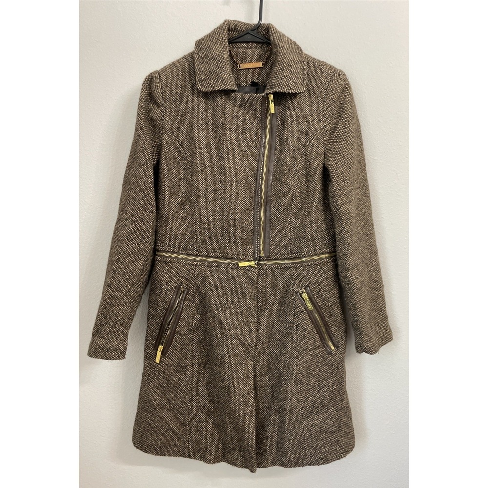 Woman's‎ Iman Brown Tweed Convertible Coat Size Small Wool Blend